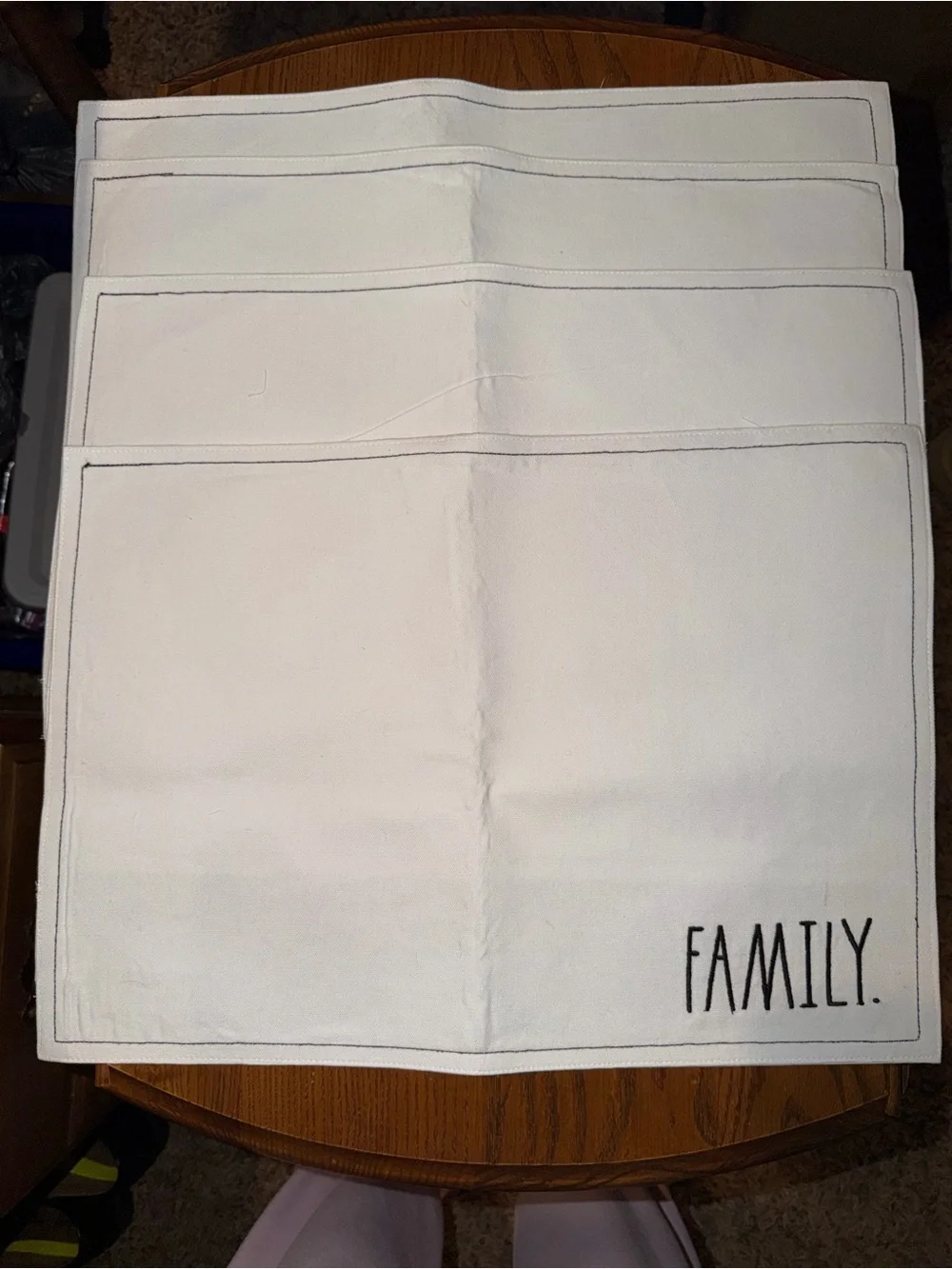 Rae Dunn White Placemats with Black 'FAMILY.' Text - Set of 4
